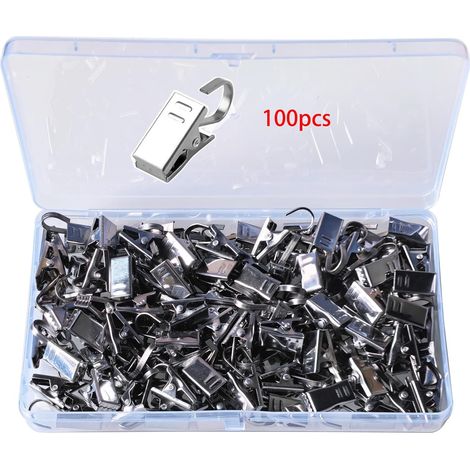 100 Pièces Pinces à Rideaux avec Crochets en S, Clips de Rideaux en Métal, Crochets de Suspension pour Rideau Suspendu, Guirlande de Jardin, Lumières de Fête, Argent