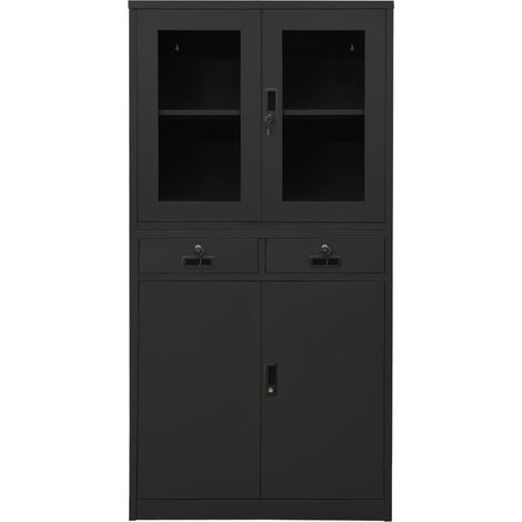 Armoire de bureau Design moderne, Armoire Etagère de rangement, Anthracite 90x40x180 cm Acier et verre trempé OIB3134E (1/5)