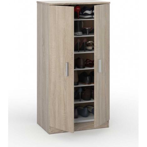 Befara – Meuble à chaussures Thiago – Chêne – 6 étagères pour 20 à 24 paires – Dimensions 55x36x108 cm – Mélamine haute résistance (1/4)