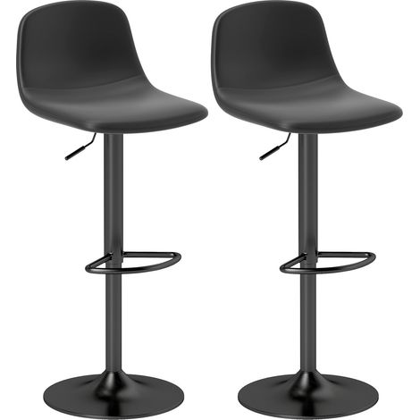 2er-Set Barhocker, Barstühle mit Kunstlederbezug, drehbar, mit Rückenlehne und Fußstütze, Metallbasis, Schwarz (1/5)