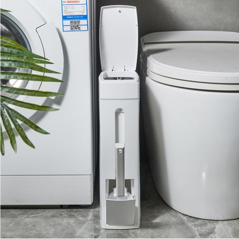 Poubelle de Salle de Bain 4,5 L avec Couvercle Pop-up en Plastique avec Brosse WC pour Toilettes, Cuisine, Chambre à Coucher, Bureau, Salon - Couvercle Anti-chiens (1/5)