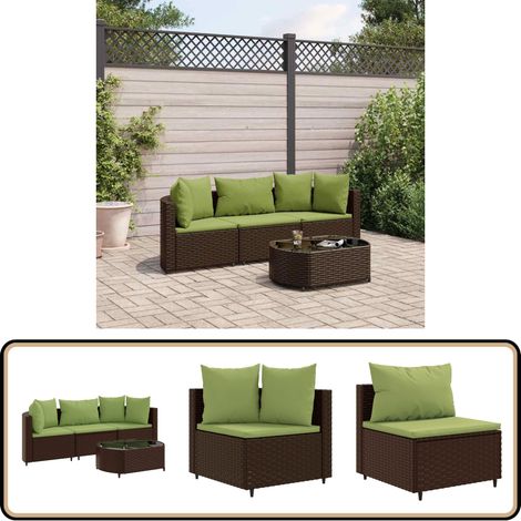 4-tlg. Garten-Sofagarnitur mit Kissen Braun Poly Rattan - Gartengestelle - Gartenmöbelset - PE-Rattan Möbel - Outdoor Sofa - Lounge Set