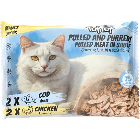Pâtée pour chat TufTuf Jerky Pieces, 2 saveurs bœuf et 2 saveurs poulet, 4 x 100 g (1/2)