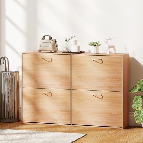 Zapatero Estrecho con 4 Puertas Estantes Ajustables para 16-24 Pares de Zapatos 120x24x81 cm Natural (1/5)