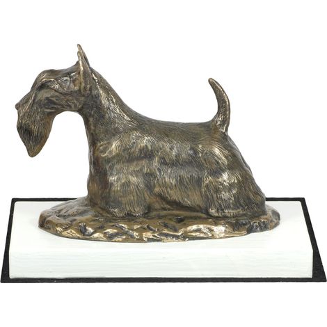 Terrier escocés, terrier de Aberdeen: estatuilla de perro, figura sobre base blanca, trofeo para una exposición canina de Art-Dog. (1/5)