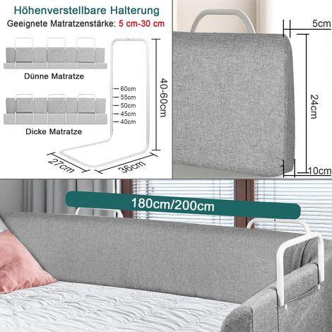 HENGMEI Barrière de lit 200 cm - Protection anti-chute pour enfant - Réglable en hauteur - Bricolage - Protection des bords de lit - 5 trous - Pour bébé - Gris - 1 pièce (1/5)