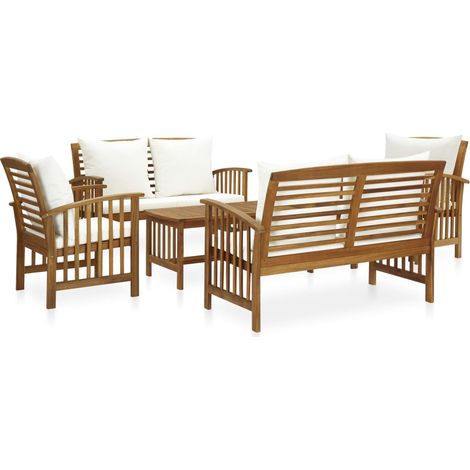 5-tlg. Garten-Lounge-Set mit Auflagen Massivholz Akazie