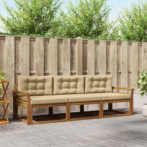 Outdoor-Sofagarnitur mit Kissen 3 pcs Natur und Beige (1/5)