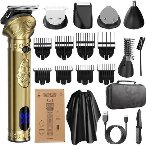 Tondeuse Barbe Homme Tondeuse Cheveux Professionnelle Avec Lame en T de Coupe de Cheveux Chauve 0 mm Rasoir électrique Tondeuse Corps de Précision pour Nez 6 en 1
