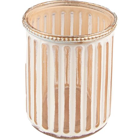 Photophore en Verre Beige avec Bord en Métal Bougeoir Style Industriel Ø 10x11 cm - PANGIVO