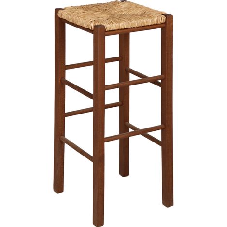 Sgabello in legno fondo paglia quadrato altezza 70 cm Noce (1/2)