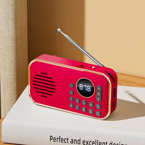 Mini radio FM de poche, portable avec une réception optimale, un son haute fidélité sans fil, haut-parleur Bluetooth, lecteur de carte TF et lecteur MP3 USB. (1/4)