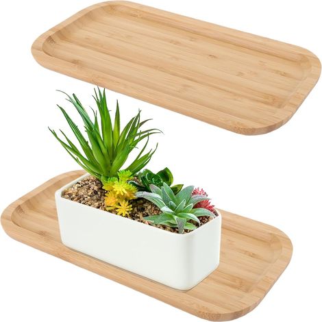 Lot de 2 plateaux de salle de bain en bambou - 30 x 12 cm - Rectangulaire - Pour cuisine, bureau, comptoir (1/5)