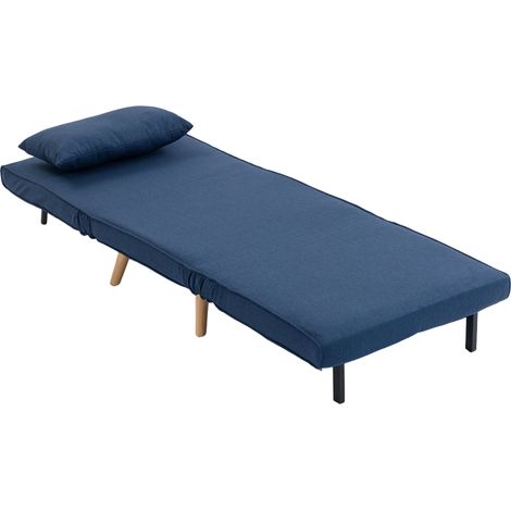 Canapé-lit pliant une place avec dossier réglable 5 positions, fauteuil-lit rembourré avec coussin, 72 x 75 x 85 cm, bleu (1/5)