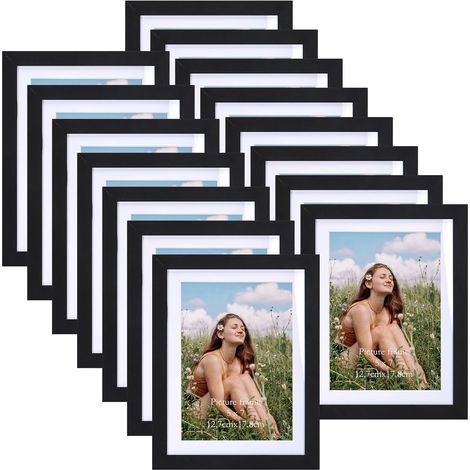 15 Cadres Photo 15x20 avec Passe-partout, Cadres Noirs en Bois adaptés aux photos de format 15x20 ou 13x18 CM (1/5)