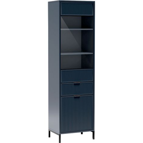 Vitrine in Indigo blau mit Rillenoptik LAURO-161 (1/5)
