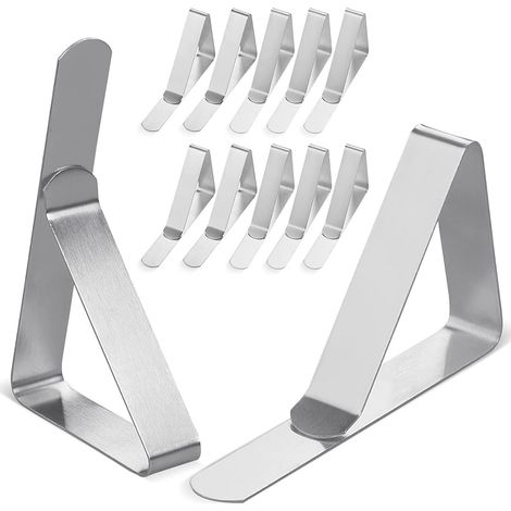 Pinces à nappe en acier inoxydable, lot de 12, pour tables jusqu'à 4,8 cm, parfaites pour restaurant, événement et usage domestique. (1/4)