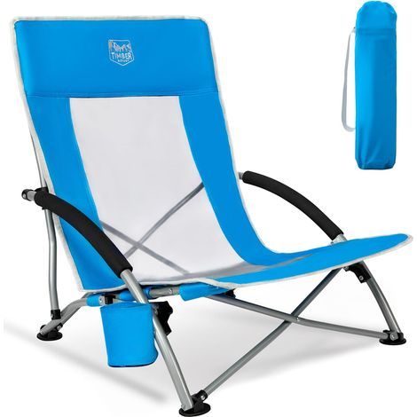 TIMBER RIDGE Faltbarer Strandstuhl, tragbarer Campingstuhl, niedrige Rückenlehne, hohe Rückenlehne, ultraleichtes Netzgewebe mit Tragetasche, blau (1 Stück) (1/5)