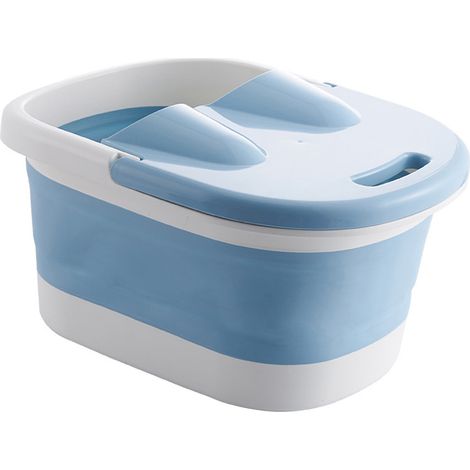 Baignoire Pieds Pliable avec Rouleaux Massants, Spa Pédiluve Portable Repliable, Bassin de Trempage avec Poignée et Couvercle, Bleu (1/5)