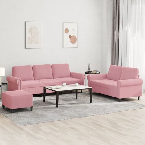 3-tlg. Sofagarnitur mit Kissen Rosa Samt (1/5)