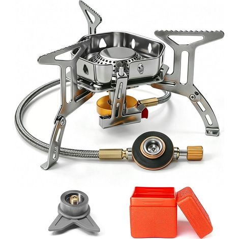 Réchaud Camping à Gaz, 3500W Portable Brûleur Camping avec Adaptateur, Coupe-Vent Pliable Réchaud Gaz avec Allumage Piézo-électrique pour Randonnée/Outdoor/Barbecue/Trekking (1/5)