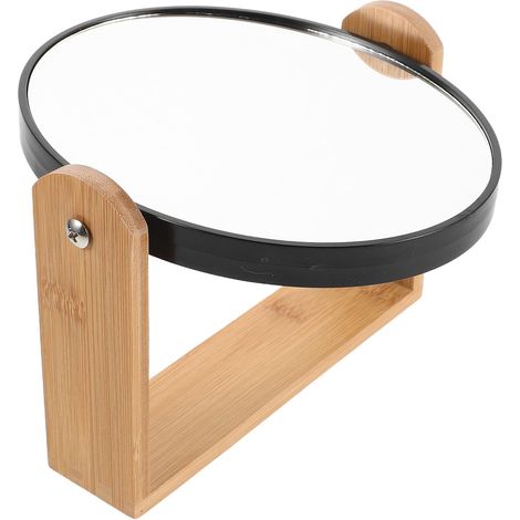 Miroir De Maquillage Rond en Bambou Double Face 3X Miroir avec Support Rotatif pour Bureau Et Coiffeuse pour Salle De Bain Et Maquillage Quotidien (1/5)