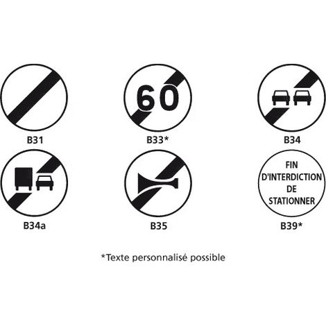 PANNEAUX ROUTIER - SIGNAUX DE FIN D'INTERDICTION - TYPE B (B31galva) - B39 - Diamètre 450 mm