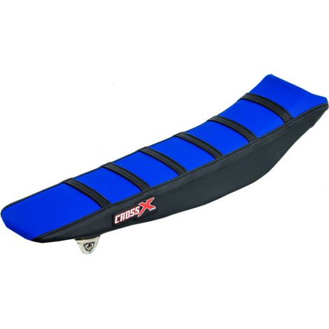 HOUSSE DE SELLE compatible avec la marque Yamaha YZ 65 - TOP BLUE- SIDE BLACK-STRIPES BLACK