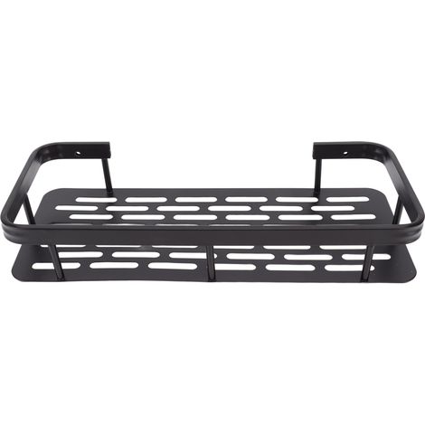 Étagère de douche à un niveau en aluminium durable antirouille, installation facile avec autocollant, pour salle de bain, chambre, cuisine, noir (1/5)