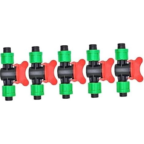 Lot de 5 raccords cannelés verts de 16 mm pour tuyau d'arrosage, vannes 1/2", raccords droits pour système goutte-à-goutte extérieur à double bouton. (1/5)