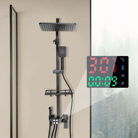 Ensemble de douche thermostatique LCD, système de douche multifonction mural, hauteur réglable, accessoires complets (1/5)