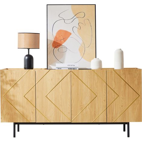 CHICFURN Aparador de salón 160x40x78 cm, tablero de partículas natural, 4 puertas metálicas (1/5)