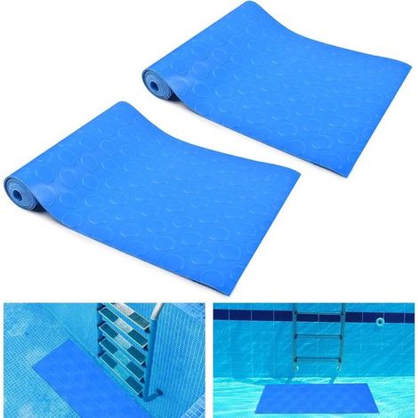 Poolleitermatte – Poolmatte für sicheres Schwimmen – Rutschfeste Oberfläche – 23 x 90 cm – Blau (1/5)