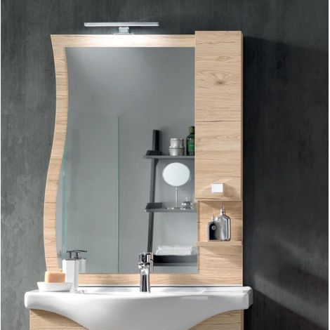 Specchio da bagno con lampada LED e pensile ONDA 80 Quercia Naturale (1/3)