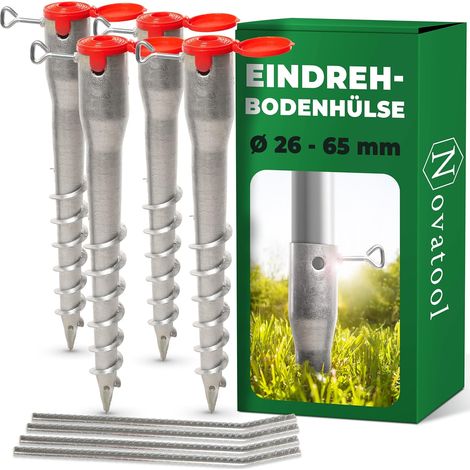 Novatool 4x jeu de douilles à visser pour tubes Ø 26-65 mm, douille à visser pour poteau de parasol, alternative à la douille à enfoncer, douille à