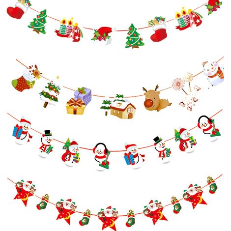 Guirlande De Noel - Guirlande En Papier Avec Motifs Sapin De Noël, Pere Noel, Renne, Bonhomme De Neige - Pour Decoration Fete Noel Et An Nouveau - Lot De 1 (1/5)