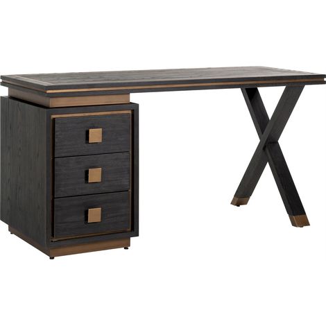 Bureau Hunter 3 tiroirs - Noir intense et doré (1/5)