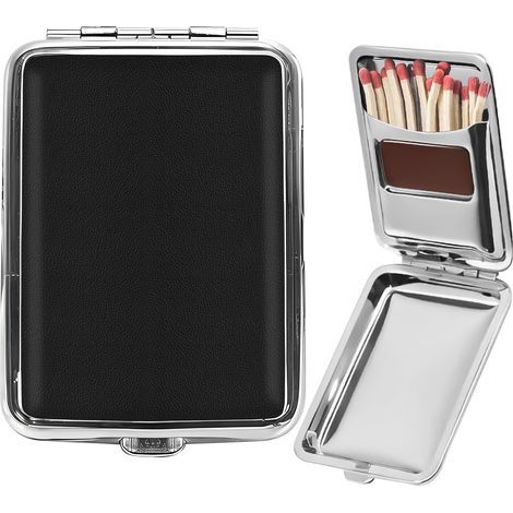 Metal Matchbox with Friction Plate, Portable Match Holder, Reusable Storage Case, Single Button, Stainless Steel, Moisture Resistant, for Camping (1/5)