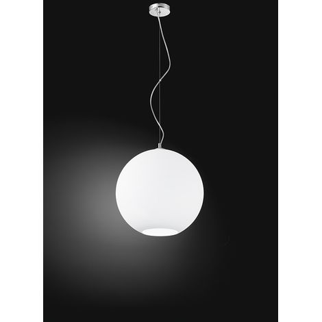 Suspension En Verre Satiné 40 Cm, Structure En Métal Blanc, Douille E27, Design Moderne Pour Éclairage Intérieur De Haute Qualité Par Perenz.