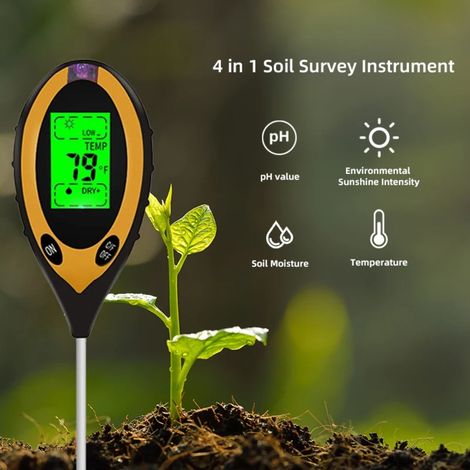 Testeur De Sol 4 En 1 Avec Écran D'affichage, Hygromètre, PH Numérique/humidité Du Sol/température Des Plantes/intensité De La Lumière Solaire (1/5)
