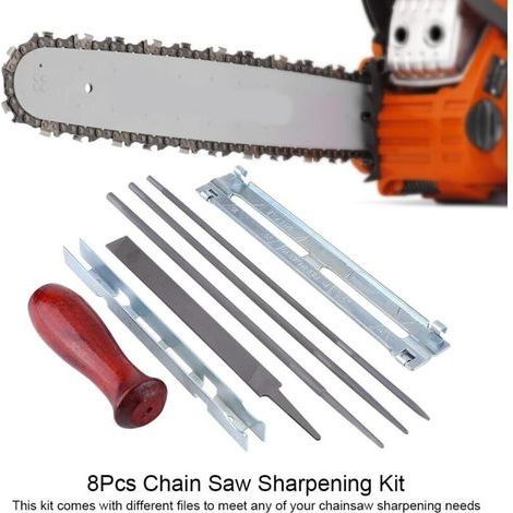 8Pcs/ Set Kit daffûtage professionnel complet avec Sac de Rangment pour Scie à Chaîne à Essence Tronçonneuse 3/16 Pouces Limes Rondes Fichier Plat Guide Profondeur Gauge Bar Groove Cleaner Roll U (1/5)