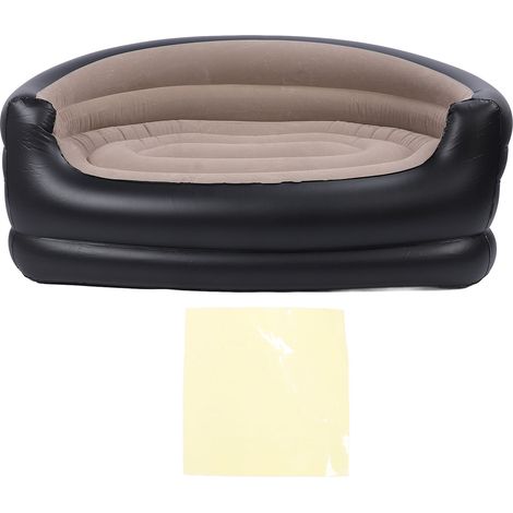 Inflatable Chair PVC and Velvet Water Proof Comfortable Portable Blow Up Couch for Outdoor Brown