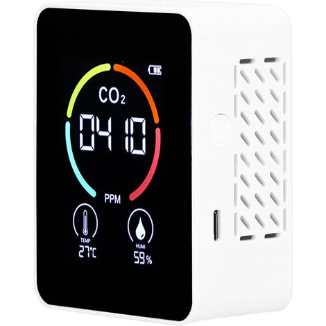 USB-Halbleiter-CO2-Detektor mit LCD-Display, misst Temperatur, Luftfeuchtigkeit und Luftqualität, Weiß (1/5)
