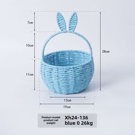Geflochtener Papierseil-Blumenkorb mit Hasenohren, Blumenkorb für Blumenläden, handgefertigter Blumenkorb, Geschenk für Picknicks zu Hause, tragbarer Obstkorb zur Aufbewahrung (XH24-136 blau) (1/5)