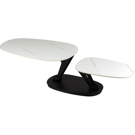 YSALINE - Table Basse Plateaux Céramique Effet Marbré Blanc Amovible (1/2)