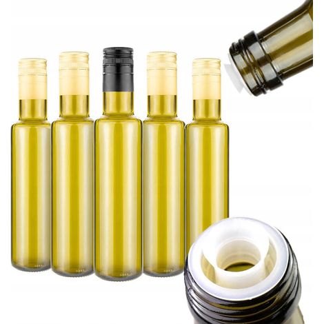 50 botellas de DORICA OLIVE de 250 ml con dispensador, vidrio oscuro.