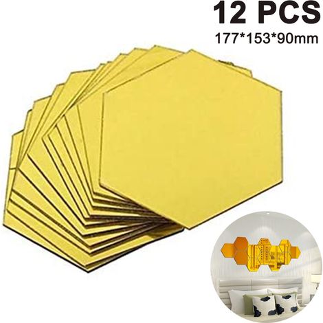 Sticker Miroir Hexagonal - 12 Pièces - En Acrylique PS - Autoadhésif - Pour Décoration Murale Salon Chambre Cuisine - Sans Verre (1/5)