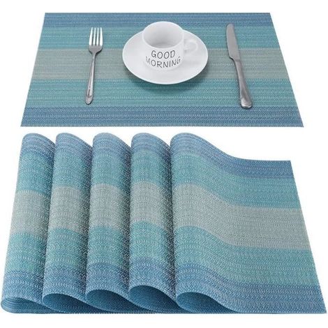 Sets de Table - PVC Lavables - Antidérapant - Résistant à la chaleur - 6pcs Bleu dégradé (1/4)