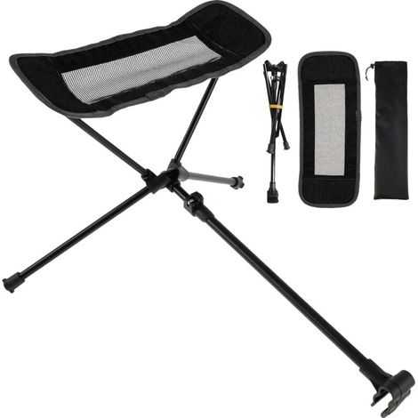 Repose-pieds universel pliable et léger pour chaise de camping (noir), idéal pour la pêche, la plage et la randonnée.