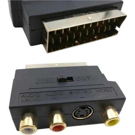Ecleanfy - RGB Scart 21 Pin Male to 3 Convertisseur RCA AV Femme + Adaptateur vidéo (Noir)
